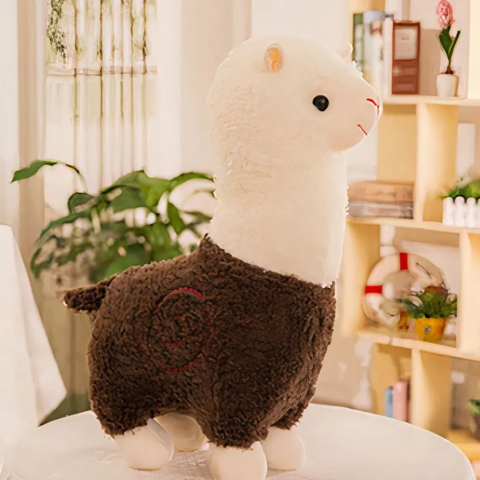 La compagnie de la peluche Peluche alpaga robe colorée doux et câlin enfant