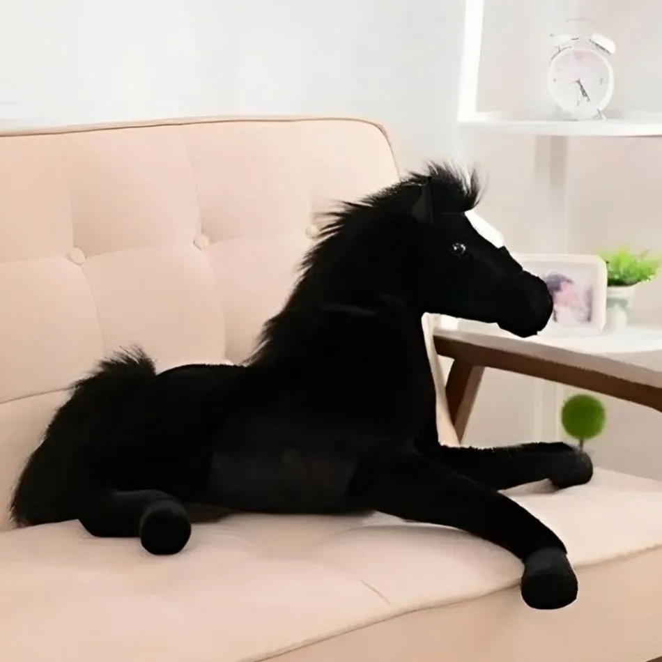Best La compagnie de la peluche Peluche cheval noir doux enfant câlin velours élégant