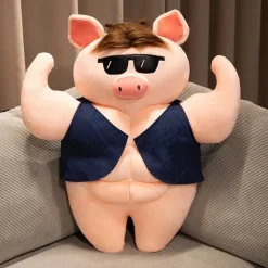 Clearance La compagnie de la peluche Peluche cochon bodybuildé bien habillé à lunettes