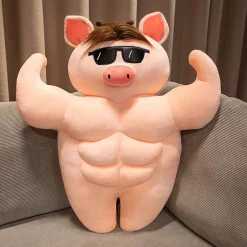 Clearance La compagnie de la peluche Peluche cochon bodybuildé brun à lunettes