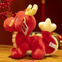 Hot La compagnie de la peluche Peluche dragon chinois à cornes rouge