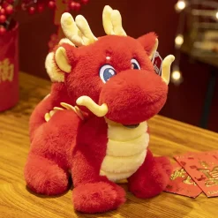 Hot La compagnie de la peluche Peluche dragon chinois à cornes rouge