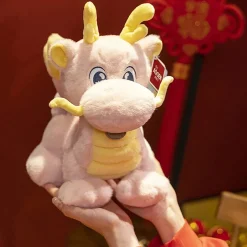 La compagnie de la peluche Peluche dragon chinois à cornes rose