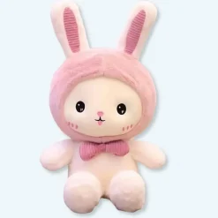 La compagnie de la peluche Peluche lapin doux bonnet rose enfant câlin hiver