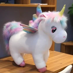 Outlet La compagnie de la peluche Peluche licorne arc-en-ciel blanche avec ailes et corne dorée