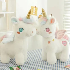 Best La compagnie de la peluche Peluche licorne blanche étoilée avec ailes et corne dorée