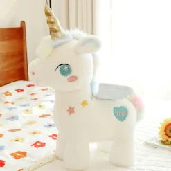 Best La compagnie de la peluche Peluche licorne blanche étoilée avec ailes et corne dorée