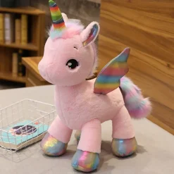 New La compagnie de la peluche Peluche licorne douce avec sa corne multi-couleur