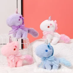 Outlet La compagnie de la peluche Peluche licorne miniature douce avec nœud et cornet pailleté