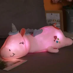 New La compagnie de la peluche Peluche licorne rose veilleuse lumineuse et magique