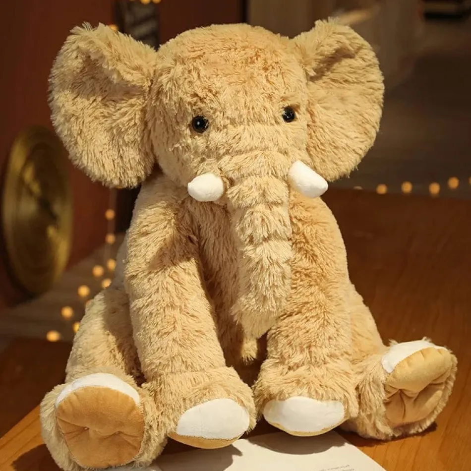 Online La compagnie de la peluche Peluche éléphant poilu aux petites défenses