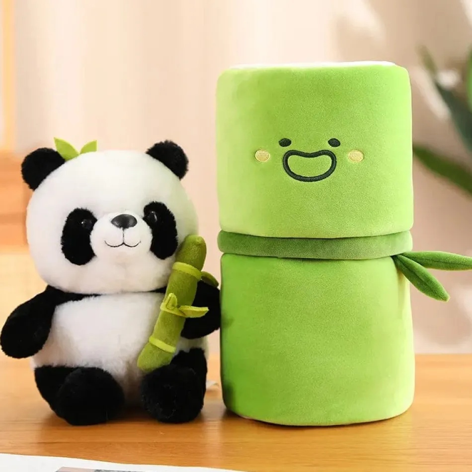 La compagnie de la peluche Peluche panda blanc avec son bambou