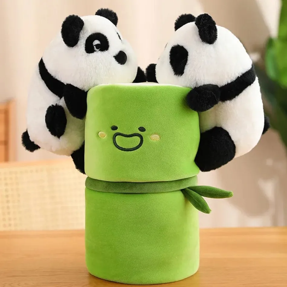 La compagnie de la peluche Peluche panda blanc avec son bambou